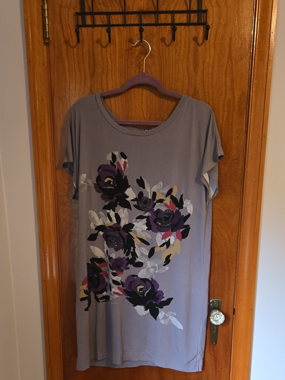 Elle Lavender Floral Scoop-Neck Tunic with Purple Blooms